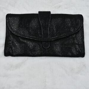 Nat & Nin Cowhide Leather Clutch Purse Black Soft & Supple Hand Bag Boho Chic